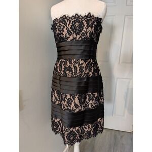 BCBG Maxazria Black Lace Floral Strapless Knee Length Formal Dress Size 06